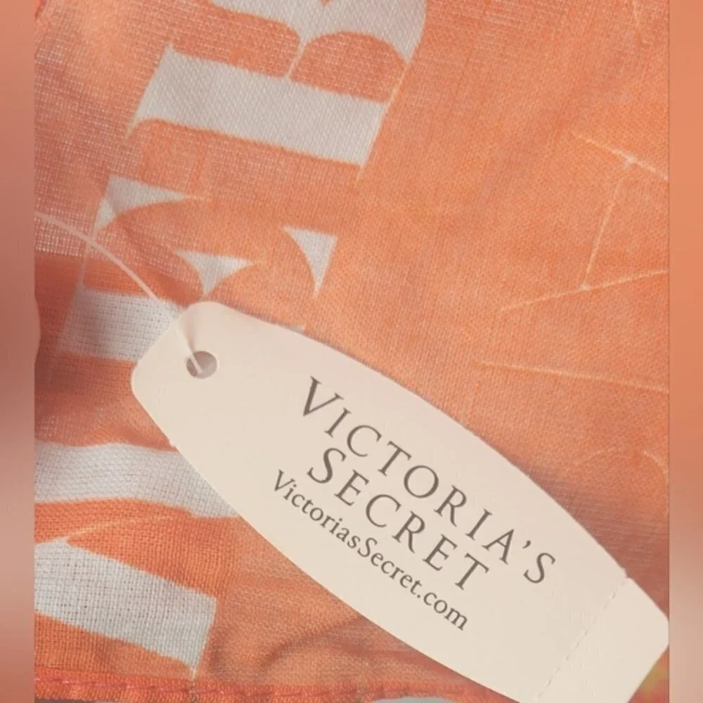 NWT Victoria’s Secret Y2K Pink Orange Logo Scarf Beaded Summer Wrap